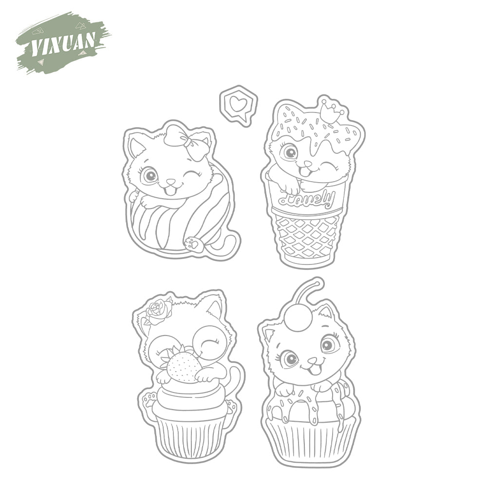 Cute Kitty Cats And Sweet Birthday Cupcakes Cutting Dies And Stamp Set YX1178-S+D
