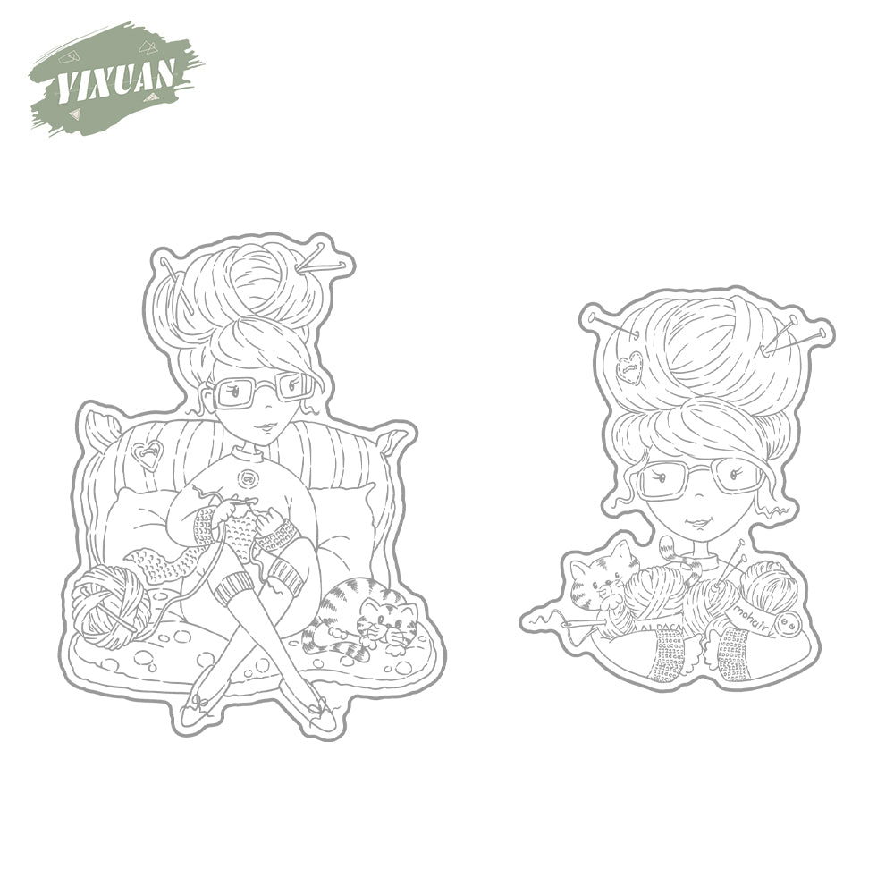 DIY Knitting Women On Soft Sofa Cutting Dies And Stamp Set YX1179-S+D