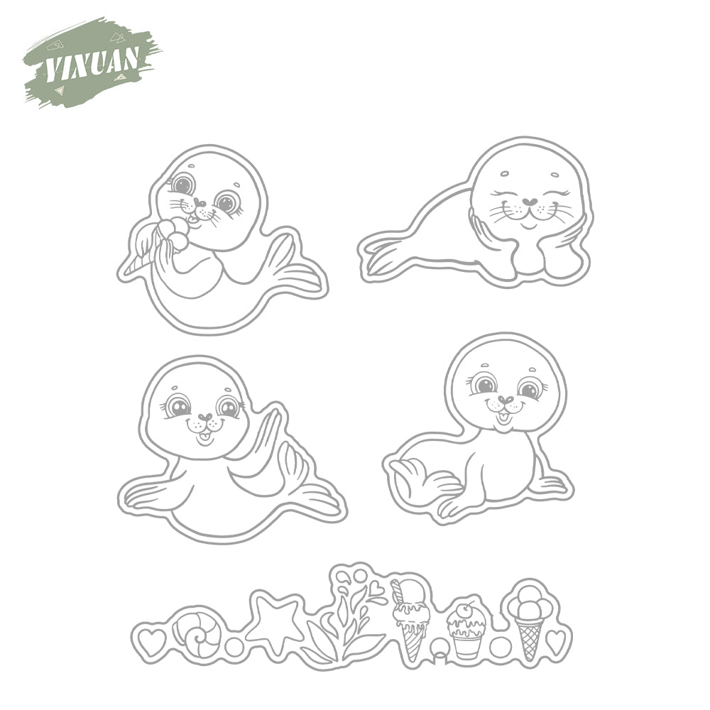 Cute Cartoon Dolphin And Sea Lion Cutting Dies And Stamp Set YX1185-S+D