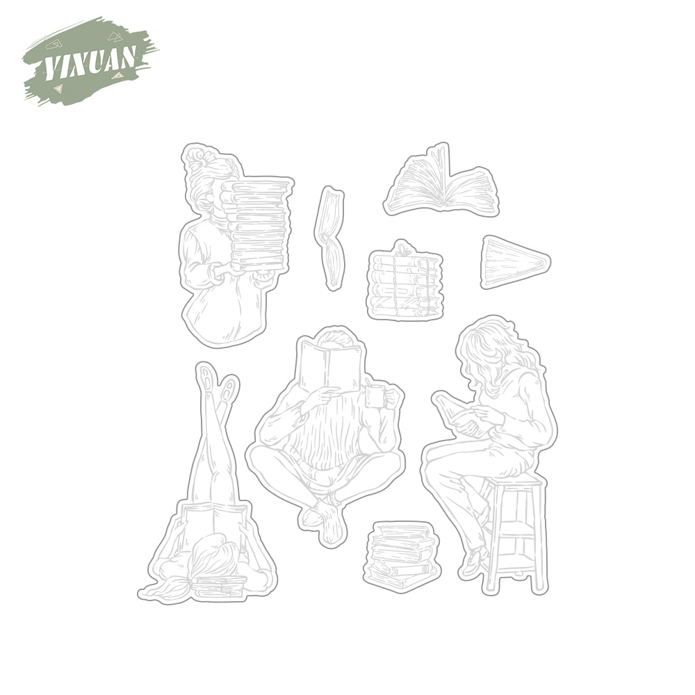 Reading Books Girls Holiday Life Cutting Dies And Stamp Set YX931-S+D
