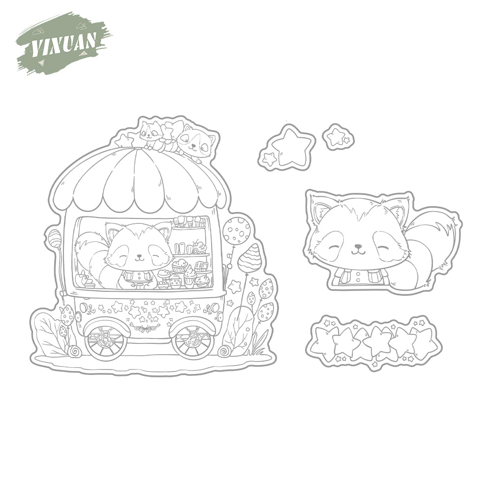 Cute Raccoon In Ice Cream Truck Cutting Dies And Stamp Set YX1174-S+D