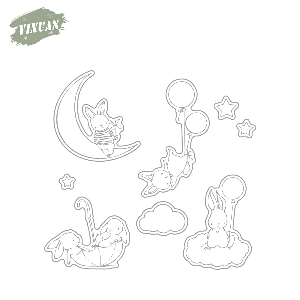 Cute Sleeping Rabbits And Balloons Birthday Cutting Dies And Stamp Set YX1140-S+D