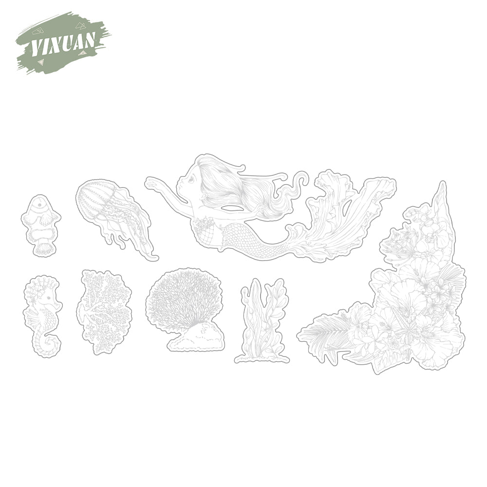Sea Flowers And Beautiful Mermaid Cutting Dies And Stamp Set YX1021-S+D