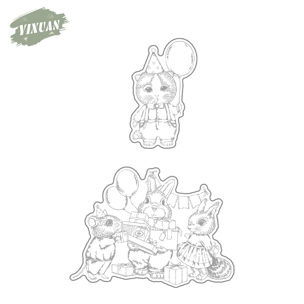 Happy Birthday To Animals Cute Kitty And Rabbits Cutting Dies And Stamp Set YX1095-S+D
