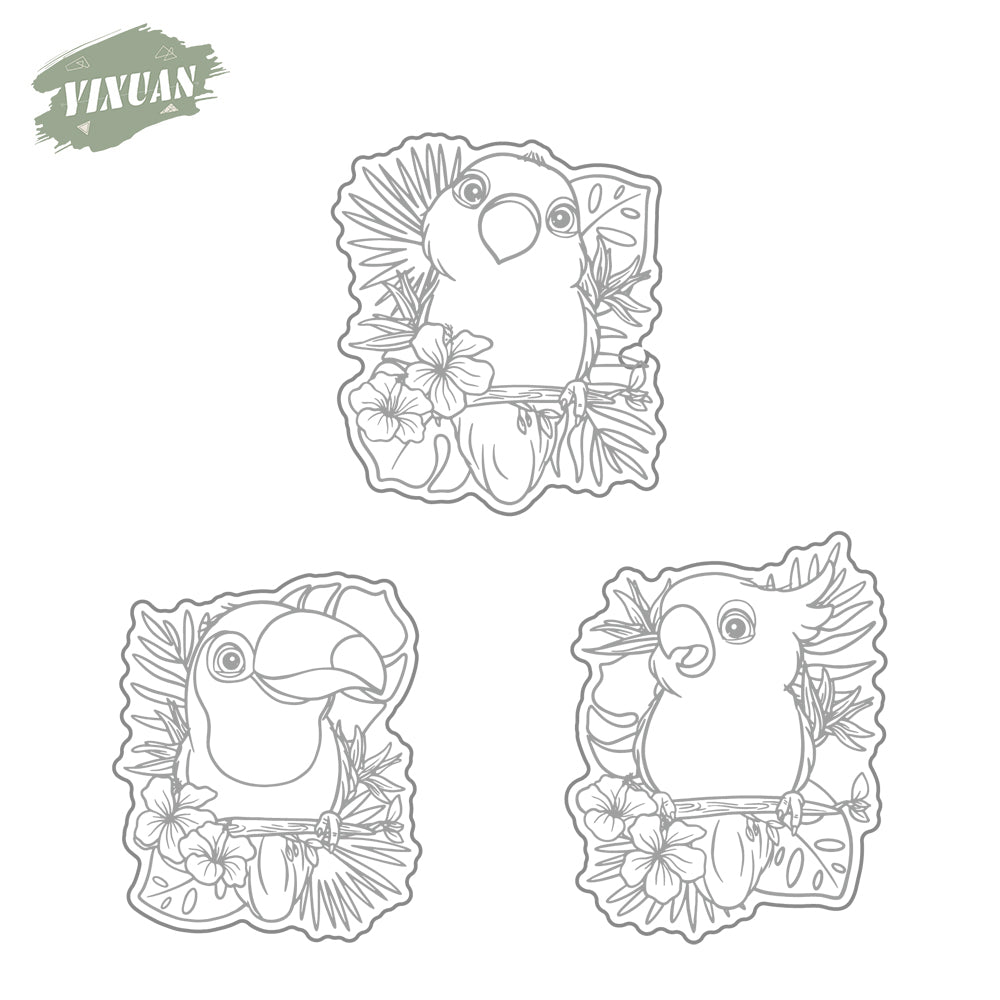 Spring Cute Cartoon Birds In Leaves Cutting Dies And Stamp Set YX1097-S+D