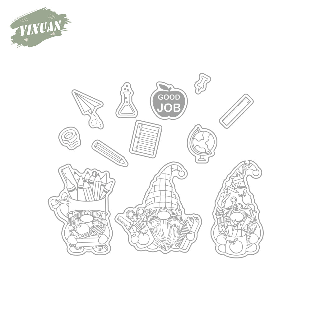 Back-to school Season Cute Studying Gnome Cutting Dies And Stamp Set YX1138-S+D