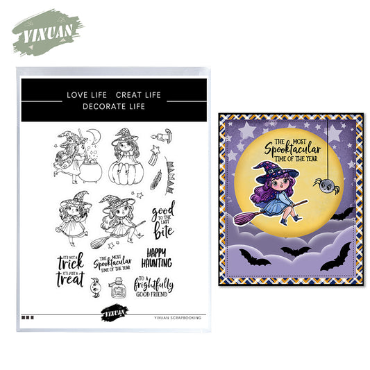 Halloween Girls In Witch Hat Pumpkin Cutting Dies And Stamp Set YX662-S+D