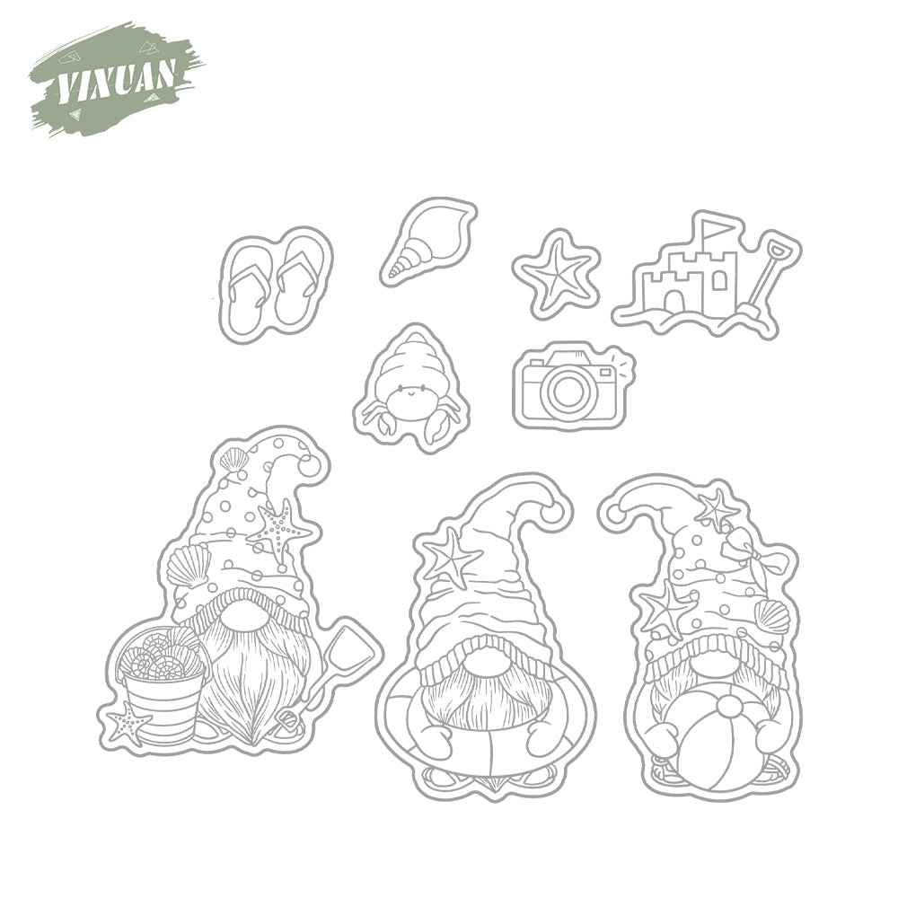 Cute Summer Beach Gnomes Cutting Dies And Stamp Set YX1144-S+D