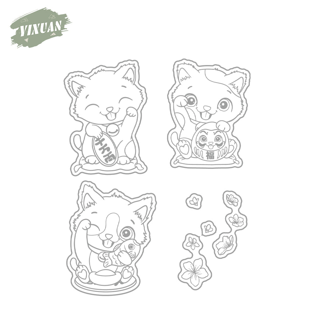 Kawaii Little Kitty Pet Cats Cutting Dies And Stamp Set YX1196-S+D
