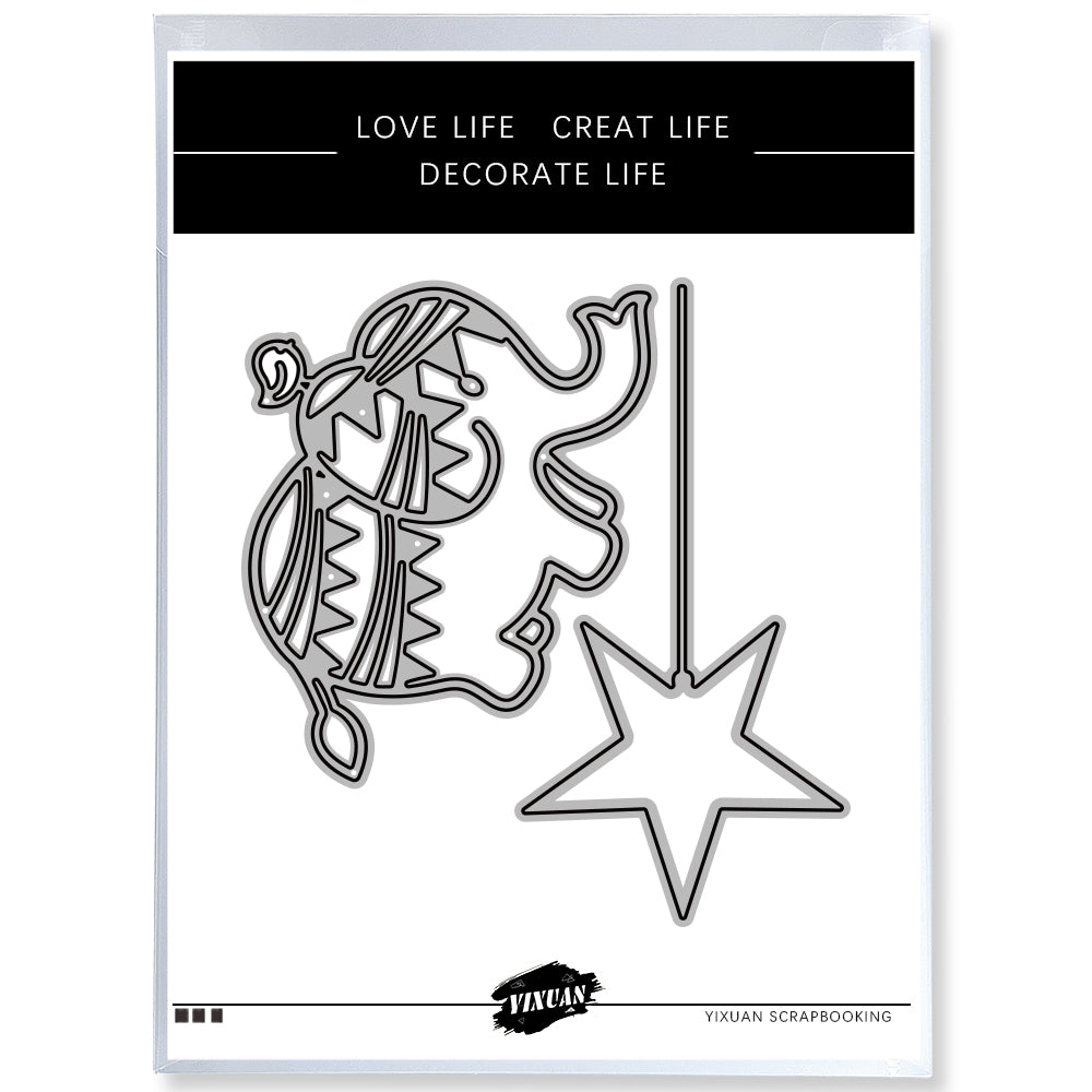 Cute Hollow Elephant Holding Balloons Metal Cutting Dies Set YX682,YX683