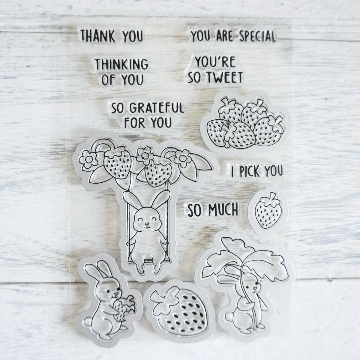 Sweety Cartoon Rabbits And Strawebrry Cutting Dies And Stamp Set YX672-S+D