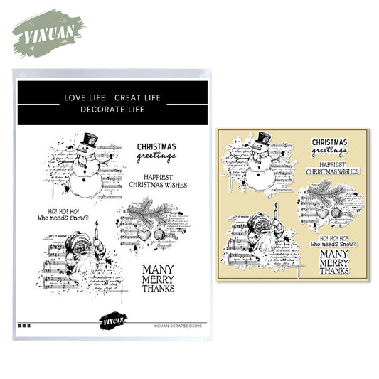 Retro Christmas Bell Winter Snowman Santa Clause Clear Stamp YX791