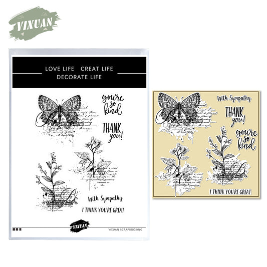 Vintage Beatiful Butterfly And Flowers Clear Stamp YX789