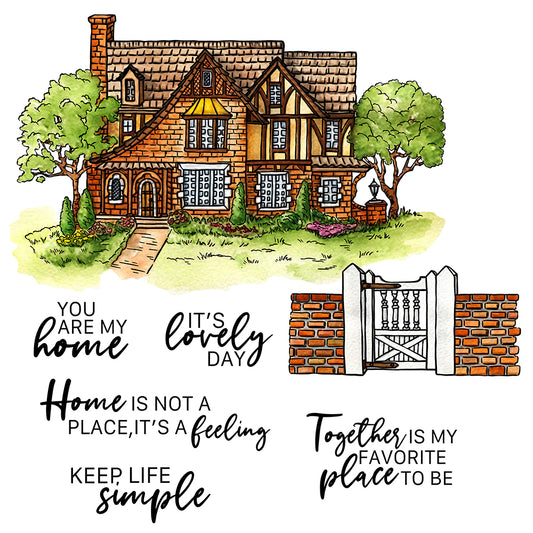 Big House Home With Courtyard Cutting Dies And Stamp Set YX1086-S+D