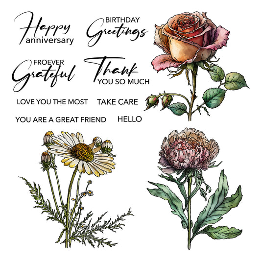 Spring Blooming Flowers Roses And Daisy Cutting Dies And Stamp Set YX1155-S+D