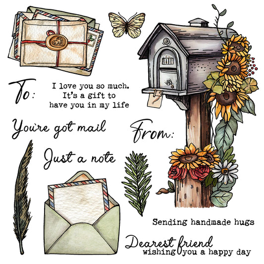 Letters And Mailbox With Sunflowers Decor Cutting Dies And Stamp Set YX1202-S+D