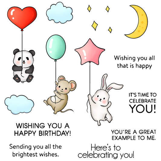 Animals And Balloons Cutting Dies And Stamp Set Happy Birthday Party YX645-S+D
