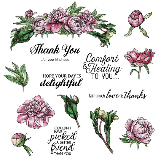 Blooming Peony Flowers Cutting Dies And Stamp Set YX651-S+D