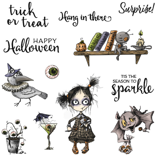 Ghost Sparkle Girl Happy Halloween Cutting Dies And Stamp Set YX769-S+D
