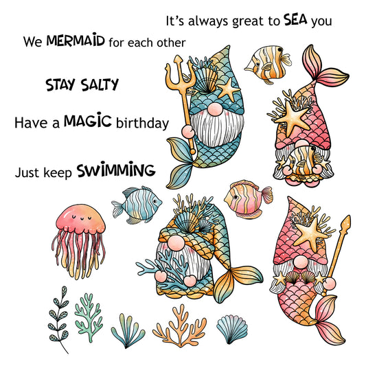 Cute Shine Mermaid Gnomes And Fish Cutting Dies And Stamp Set YX1024-S+D