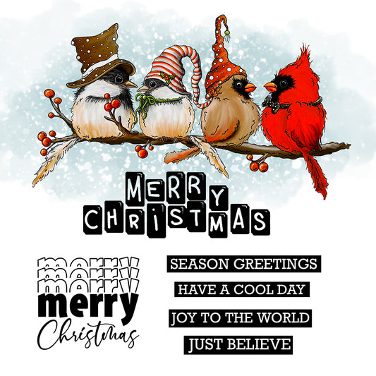 Cute Christmas Birds In Hats Cutting Dies And Stamp Set YX884-S+D