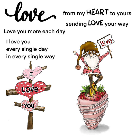 Love Valentine's Day Series Cute Heart Gnome Strawberry Cutting Dies And Stamp Set YX929-S+D