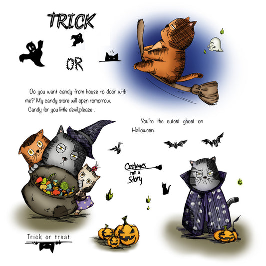 Funny Fatty Cats Witch Ghost Halloween Cutting Dies And Stamp Set YX032-S+D