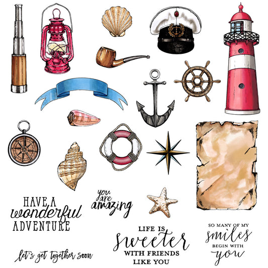 Sea Navigation Musts Anchor Lighthouse Large Cutting Dies And Stamp Set YX652-S+D