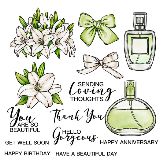Blooming Lily Flowers And Bows Perfume Cutting Dies And Stamp Set YX1157-S+D
