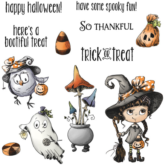 Happy Halloween Cutting Dies And Stamp Set Halloween Ghost Witch Pumpkin YX767-S+D
