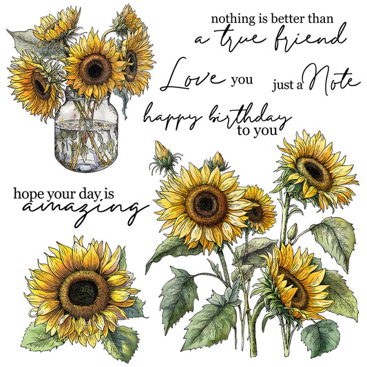 Spring Series Blooming Sunflowers Sunshine Cutting Dies And Stamp Set YX1183-S+D
