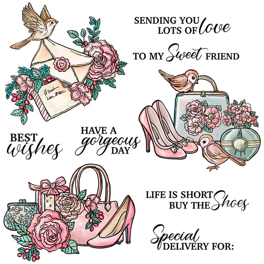 Beautiful Blloming Roses Flowers And High-heels Cutting Dies And Stamp Set YX1190-S+D