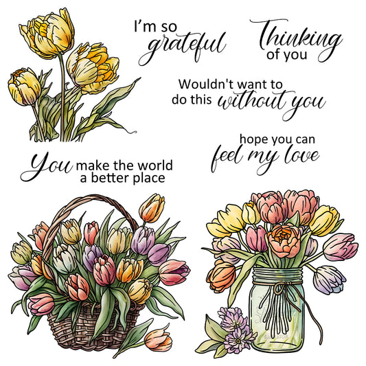 Baskets Of Blooming Flowers Tulip Cutting Dies And Stamp Set YX1182-S+D
