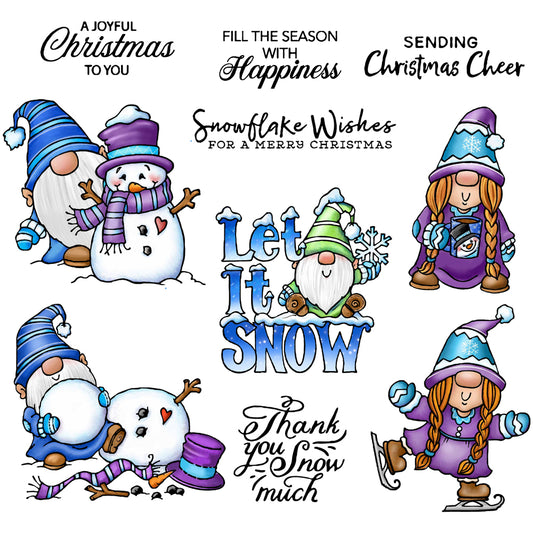 2022 Winter Christmas Cute Snowman Gnome Cutting Dies And Stamp Set YX774-S+D