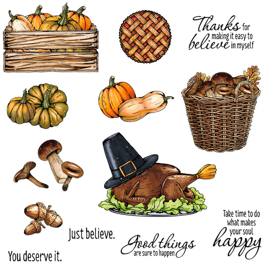 Halloween Pumpkin Cutting Dies And Stamp Set Autumn Harvest Mushroom Chicken YX648-S+D