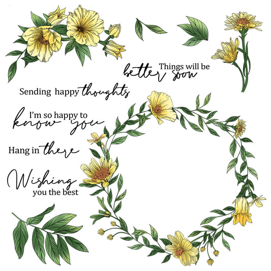 Spring Series Floral Flowers Wreath Cutting Dies And Stamp Set YX1154-S+D