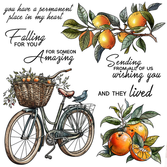 Spring Day Bicycle And Sweet Oranges Cutting Dies And Stamp Set YX1204-S+D