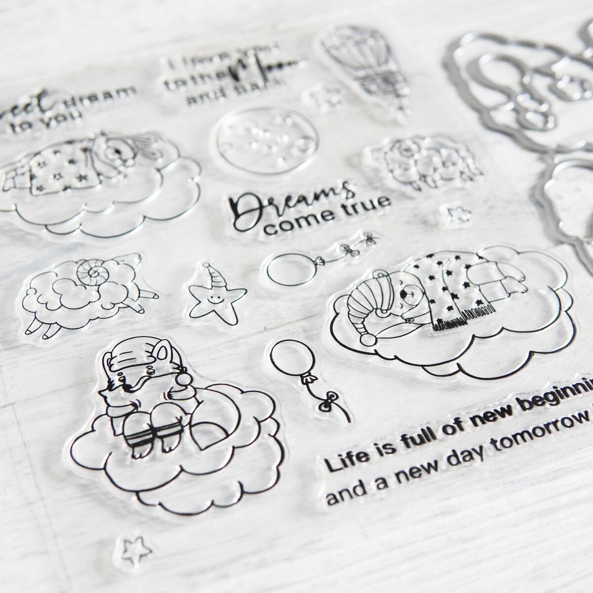 Cute Sleeping Animals On Cloud Beds Cutting Dies And Stamp Set YX875-S+D