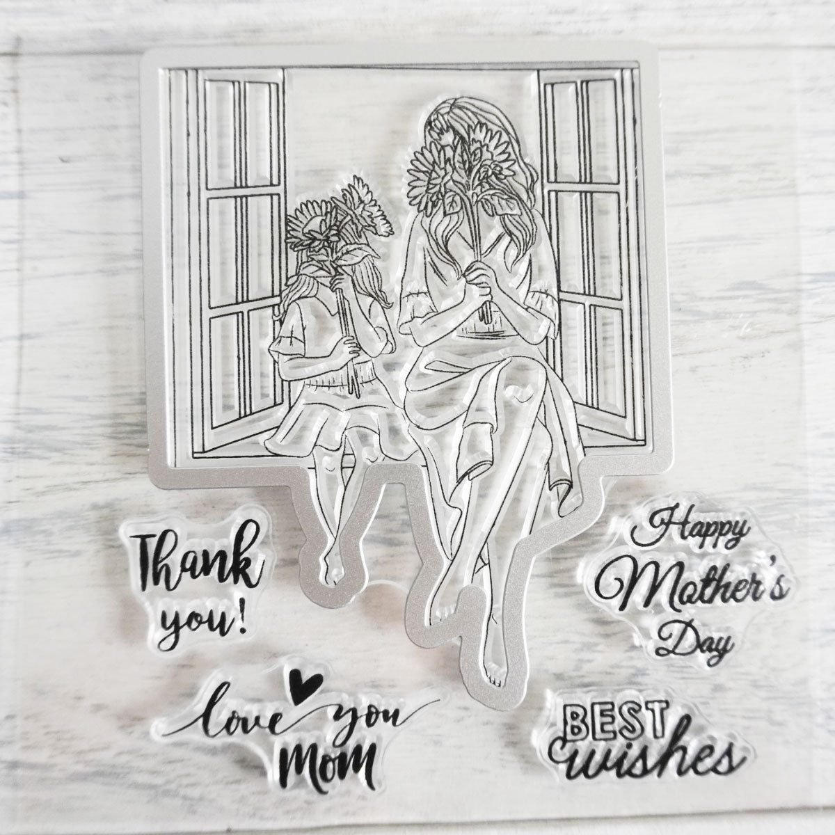 Mother Daughter Sit on Windowsill Mother's Day Daisy Cutting Dies And Stamp Set YX513-S+D