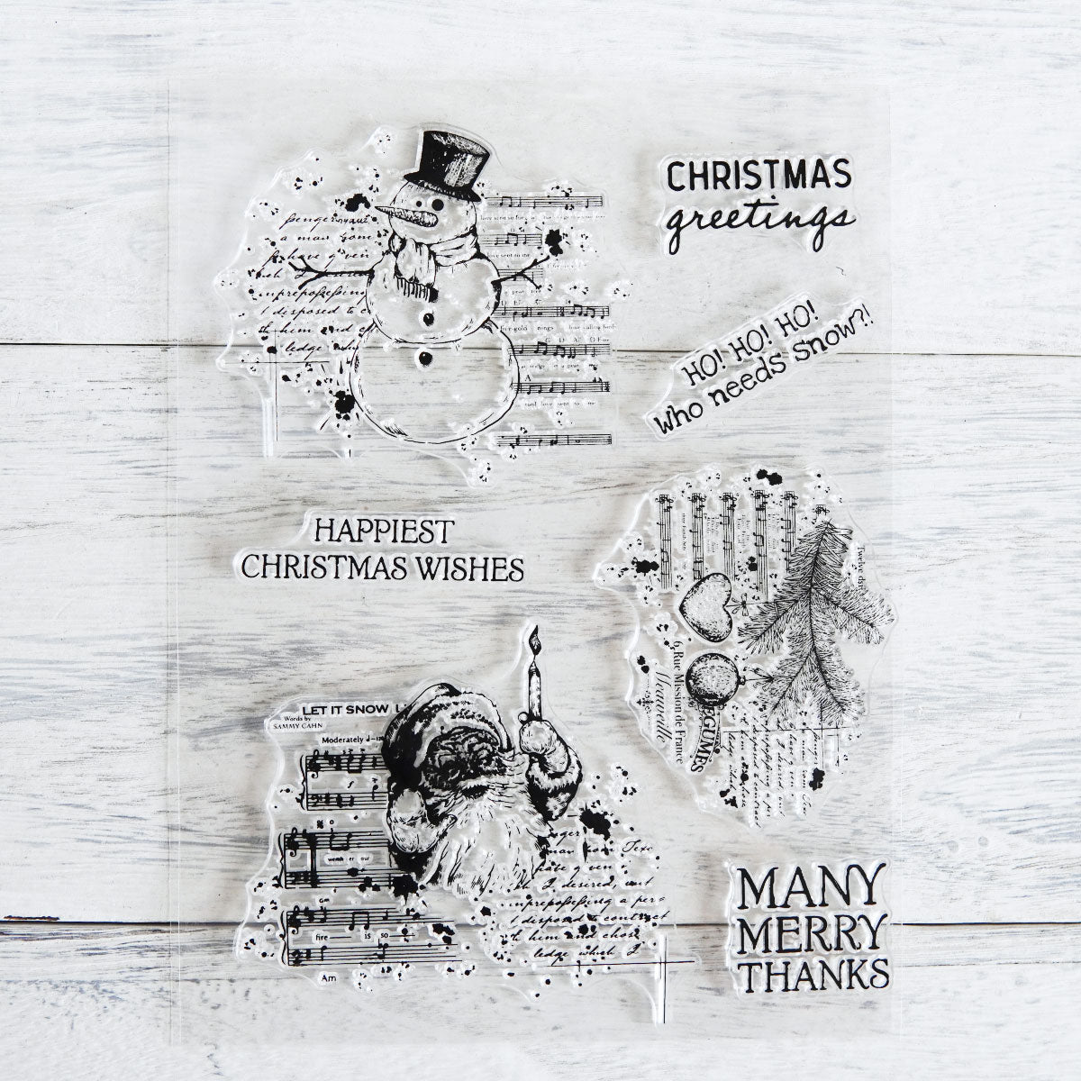 Retro Christmas Bell Winter Snowman Santa Clause Clear Stamp YX791