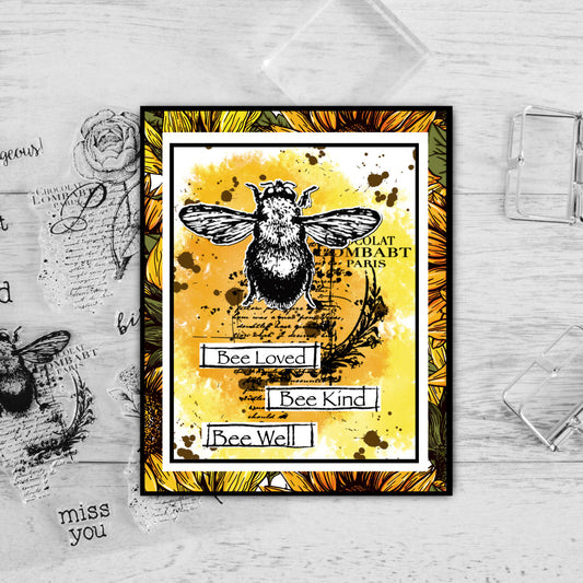 Vintage Busy Bees And Flowers Clear Stamp YX788