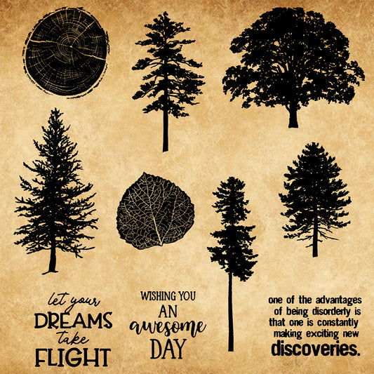 Forest Pine And Leaves Cutting Dies And Stamp Set YX488-S+D