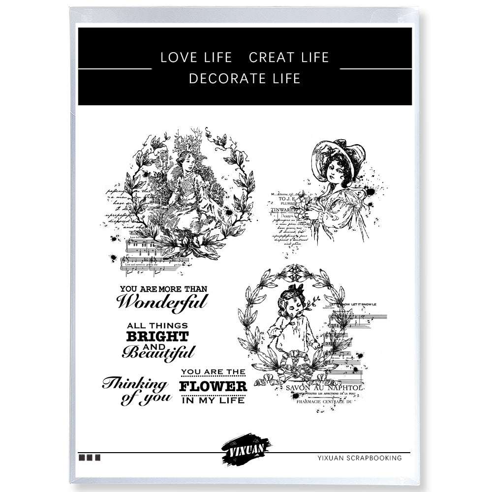 Beautiful Girls In Flowers Wreath Retro Clear Stamp YX1103