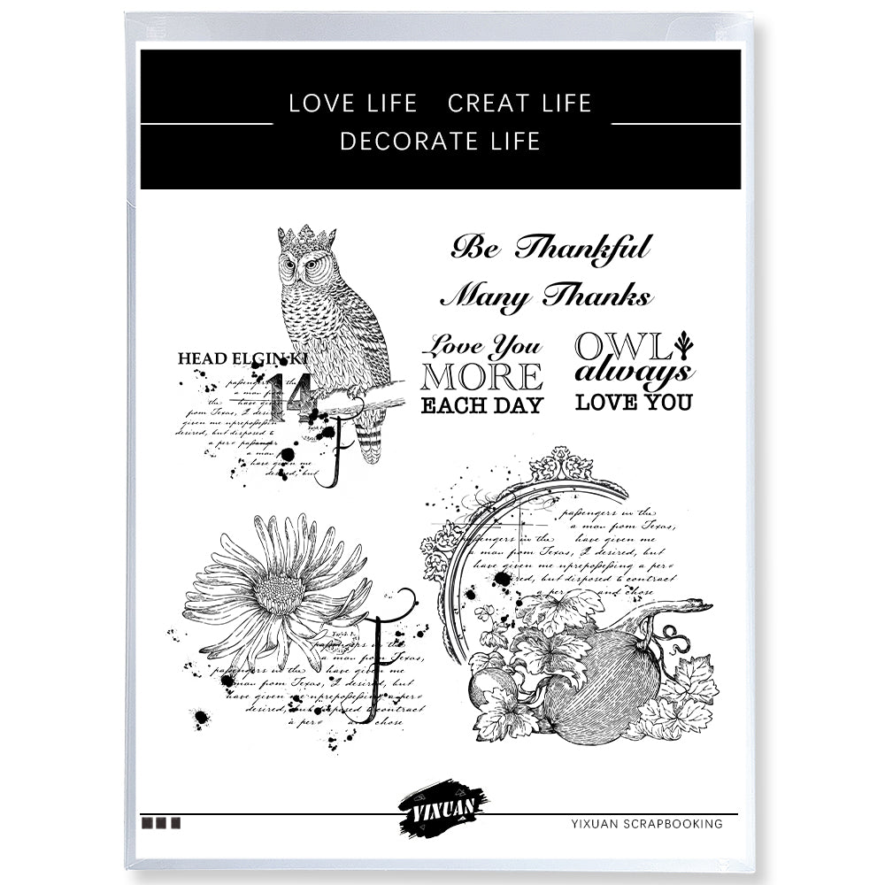 Spring Series Flowers Owl King Vintage Clear Stamp YX1104