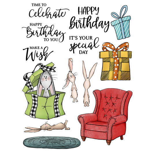 Cute Rabbits Gifts Happy Birthday Cutting Dies And Stamp Set YX509-S+D