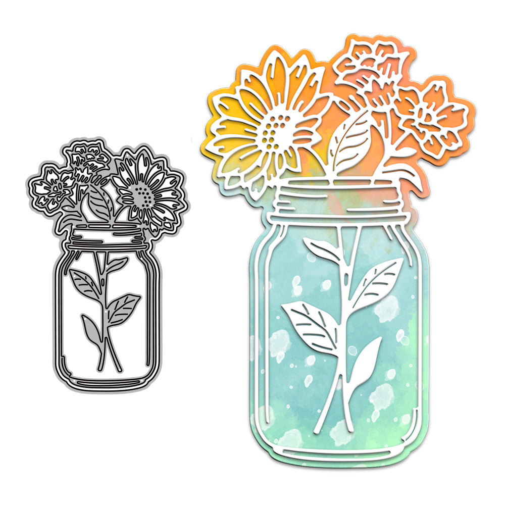 Spring Series Blooming Chrysanthemum In Bottle Metal Cutting Dies Set YX956