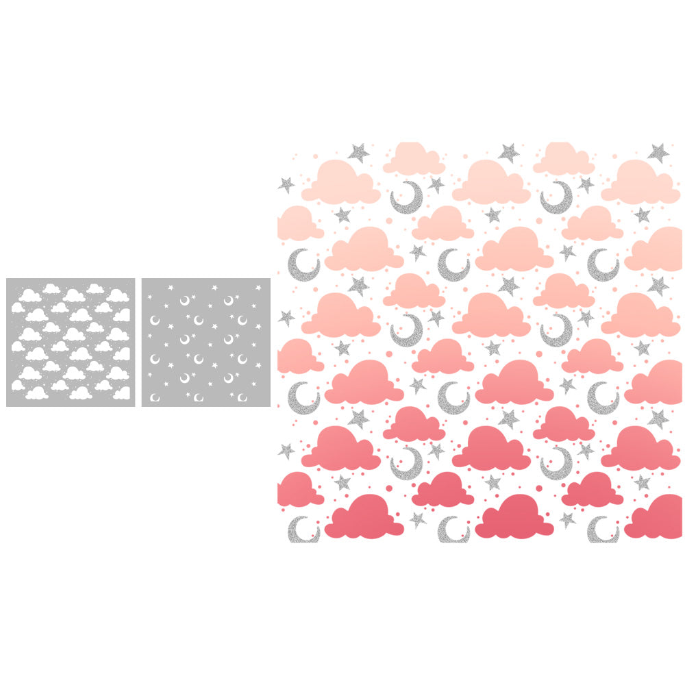 2pcs Moons And Stars In Clouds Plastic Stencils For Decor Scrapbooking Cards Background 20220817-114