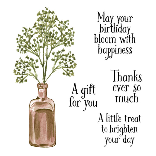 Flowers Leaves In Desk Vase Bottles Mini Cutting Dies And Stamp Set YX610-S+D