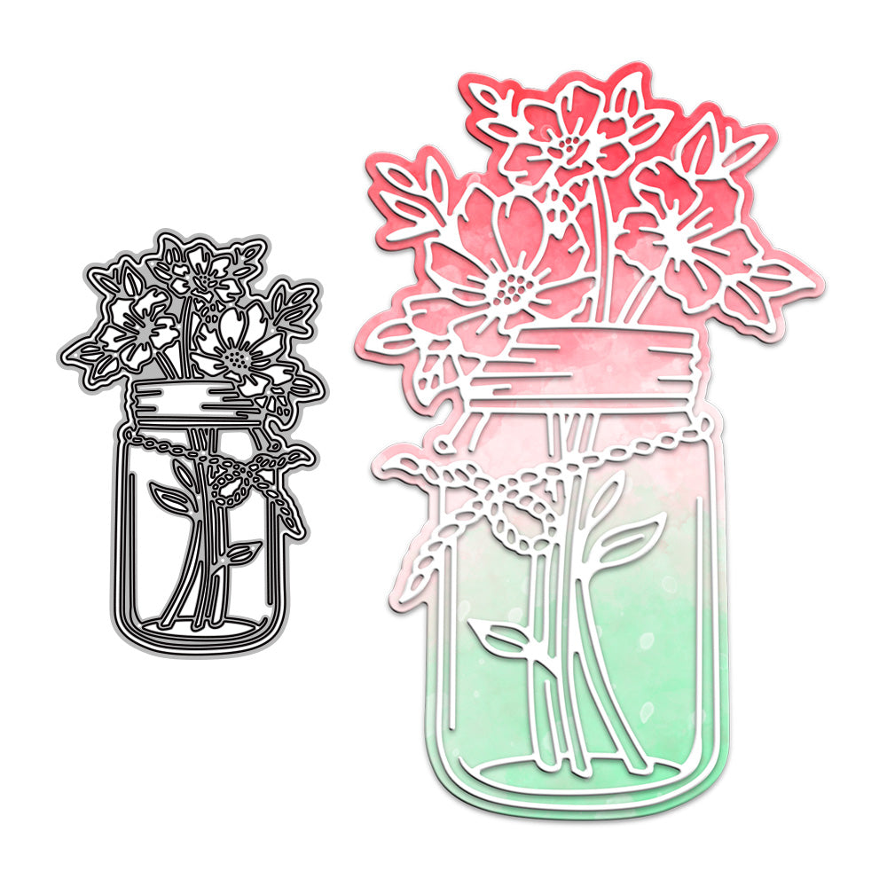 Spring Blooming Flowers Arrangement Bottle Metal Cutting Dies Set YX954