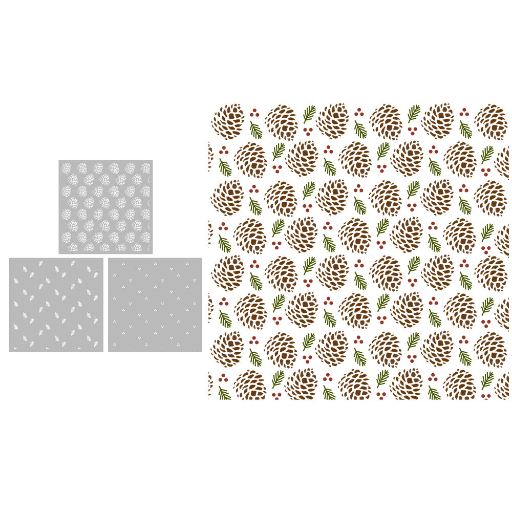 3PCs Background Christmas Pine Cones Plastic Stencils For Decor YX882